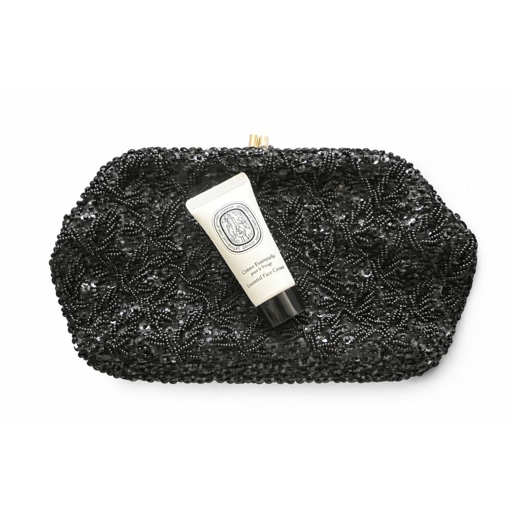 Vintage Black Beaded Clutch + Diptyque Travel Face Cream Bundle